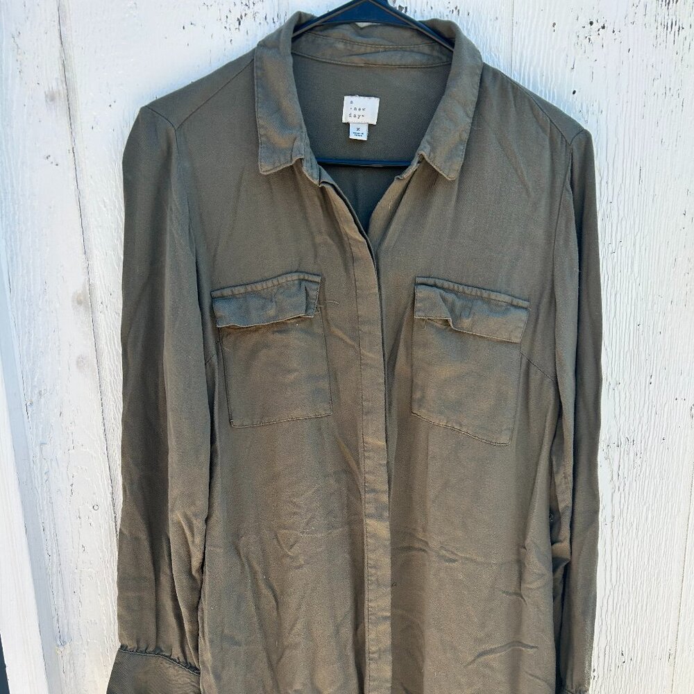 A New Day Olive Green Collared Dress - Picture 1 of 3
